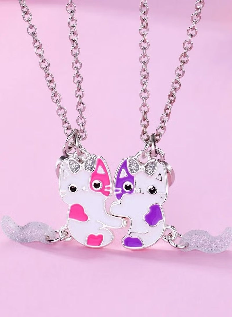 يا إلهي زوج واحد من قلادة Bff لـ 2 أفضل أصدقاء القطة قلادة صداقة قلائد متطابقة للنساء هدية عيد ميلاد الأطفال (وردي وأرجواني ، 2) - Image 3