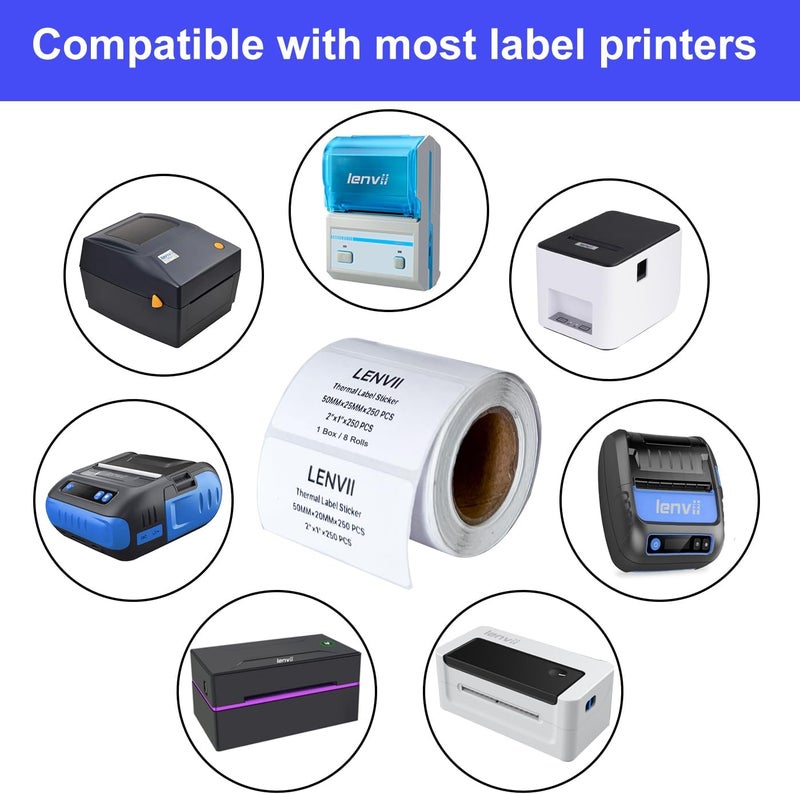 LENVII 50 x 25mm (2" x 1") Thermal Labels 2000 Sheets - 8 Rolls × 250 Labels, 3-Proof (Water/Oil/Scratch) Multi-Use Adhesive Stickers for Address/Barcode/FNSKU Tags -Home/Office/Product/Gift Labeling - Image 4
