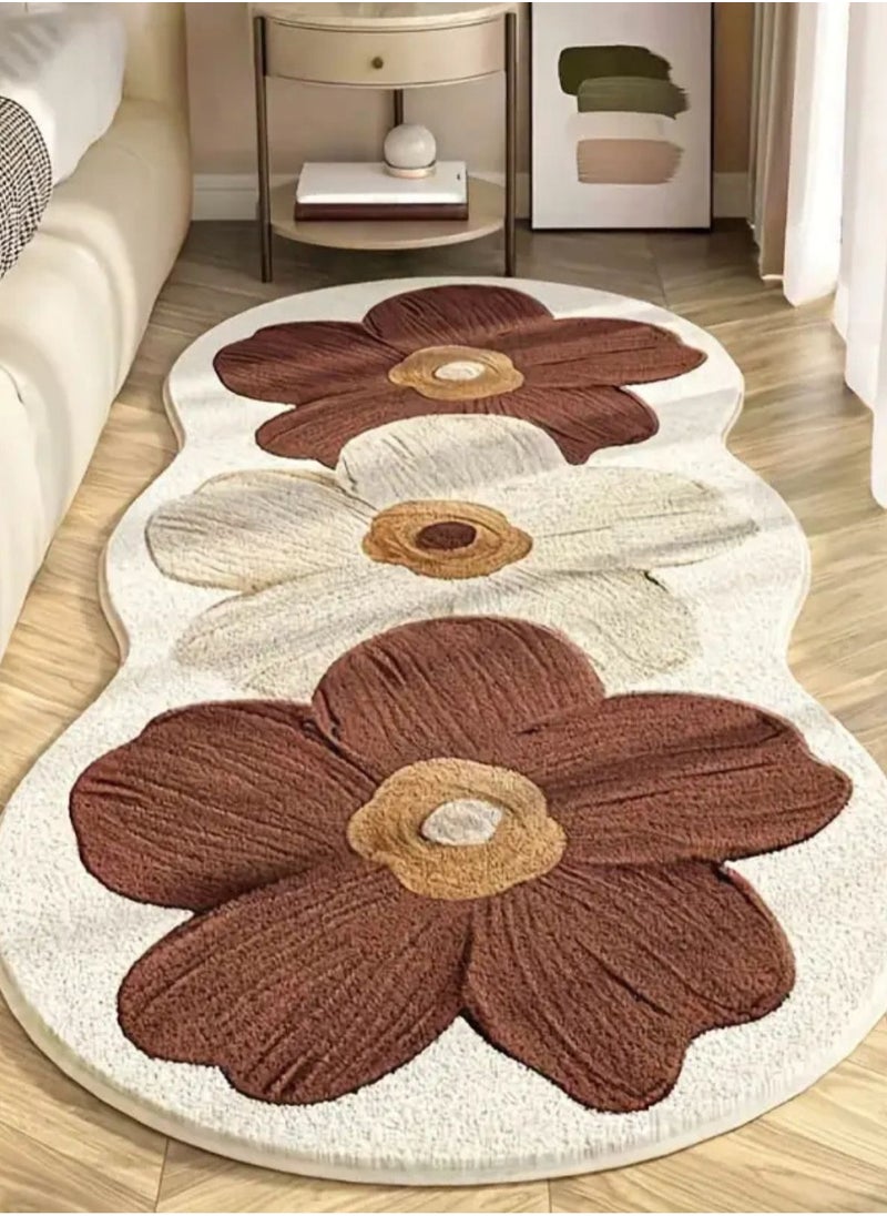 LOOPITYS Irregular shaped flower mattress carpet, used for anti slip carpets in rooms and living rooms, carpet interior decoration, (brown, 120 * 50CM)  - Image 1