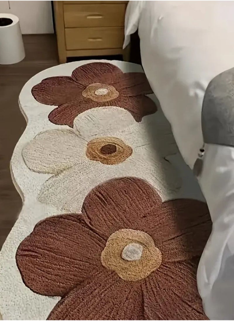 LOOPITYS Irregular shaped flower mattress carpet, used for anti slip carpets in rooms and living rooms, carpet interior decoration, (brown, 120 * 50CM)  - Image 2
