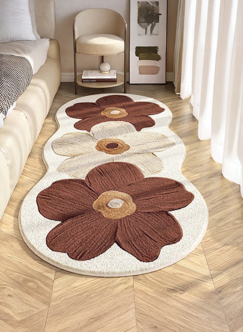 لوبيتيز سجاد فراش الزهور على شكل غير منتظم ، يستخدم للسجاد المضادة للانزلاق في الغرف وغرف المعيشة ، والسجاد الديكور الداخلي ، (بني ، 120 * 50 سم) - Image 1