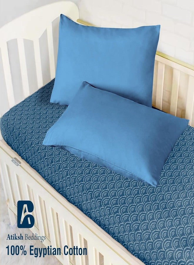 Atiksh Beddings™ 12x16 Inches Envelope Closure Toddler Pillow Cases Set of 2, 100% Soft Egyptian Cotton Kids Travel Pillow Covers, 600 Thread Count Small Pillowcases for Toddlers, Medium Blue - Image 2