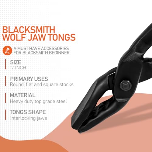 Bzsunway Knife Forging Tool Blacksmithing Tongs Blacksmith Wolf Jaw Tongs 17 (430mm) for Blacksmith Beginner & Master - Image 4