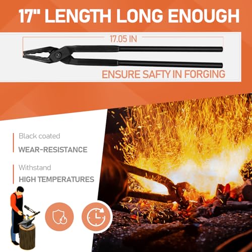 Bzsunway Knife Forging Tool Blacksmithing Tongs Blacksmith Wolf Jaw Tongs 17 (430mm) for Blacksmith Beginner & Master - Image 3