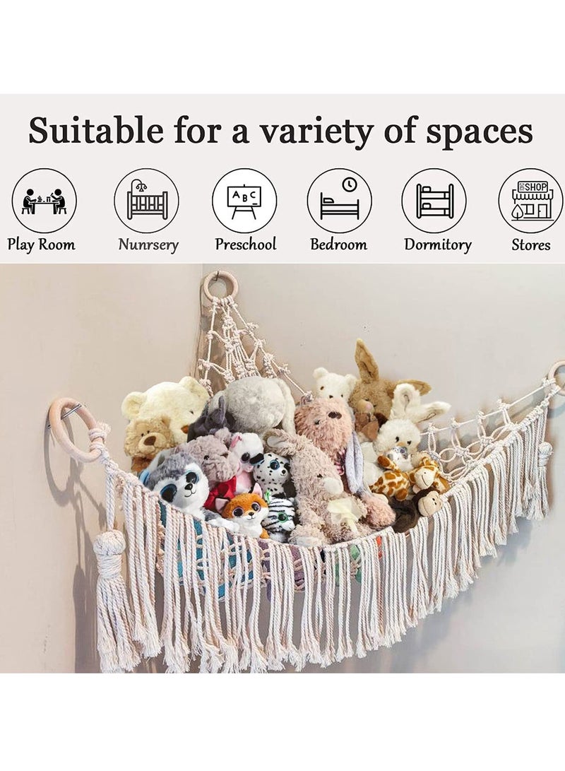 SOLARAE Stuffed Animal Toy Hammock Macrame with Light Corner Toy Corner Hammock Organizer Display Holder Net for Hanging Stuff Animals - Image 3