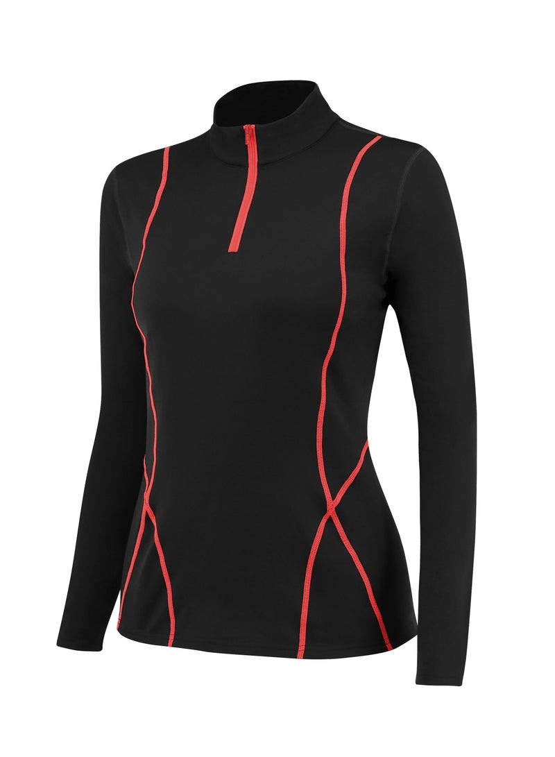 Loquat Women Quick Dry Breathable Elastic Long Sleeve T-Shirt Black/Red  - Image 1