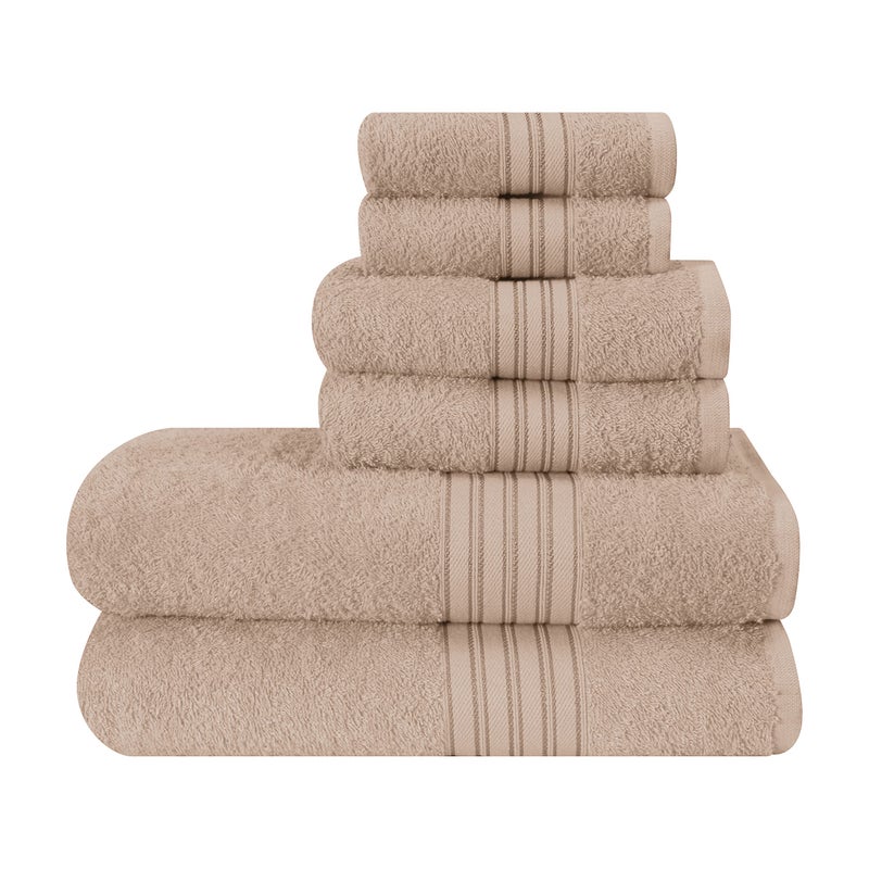 Boutiquo 6 Pack Cotton Payel مجموعة من مناشف حمام 2 28 × 55 بوصة 2 مناشف اليد 16x24 بوصة و 2 غسل 12x12 بوصة مثالية كل يوم الاستخدام المدمج الناعم والخفيف - تان - تان - Image 1