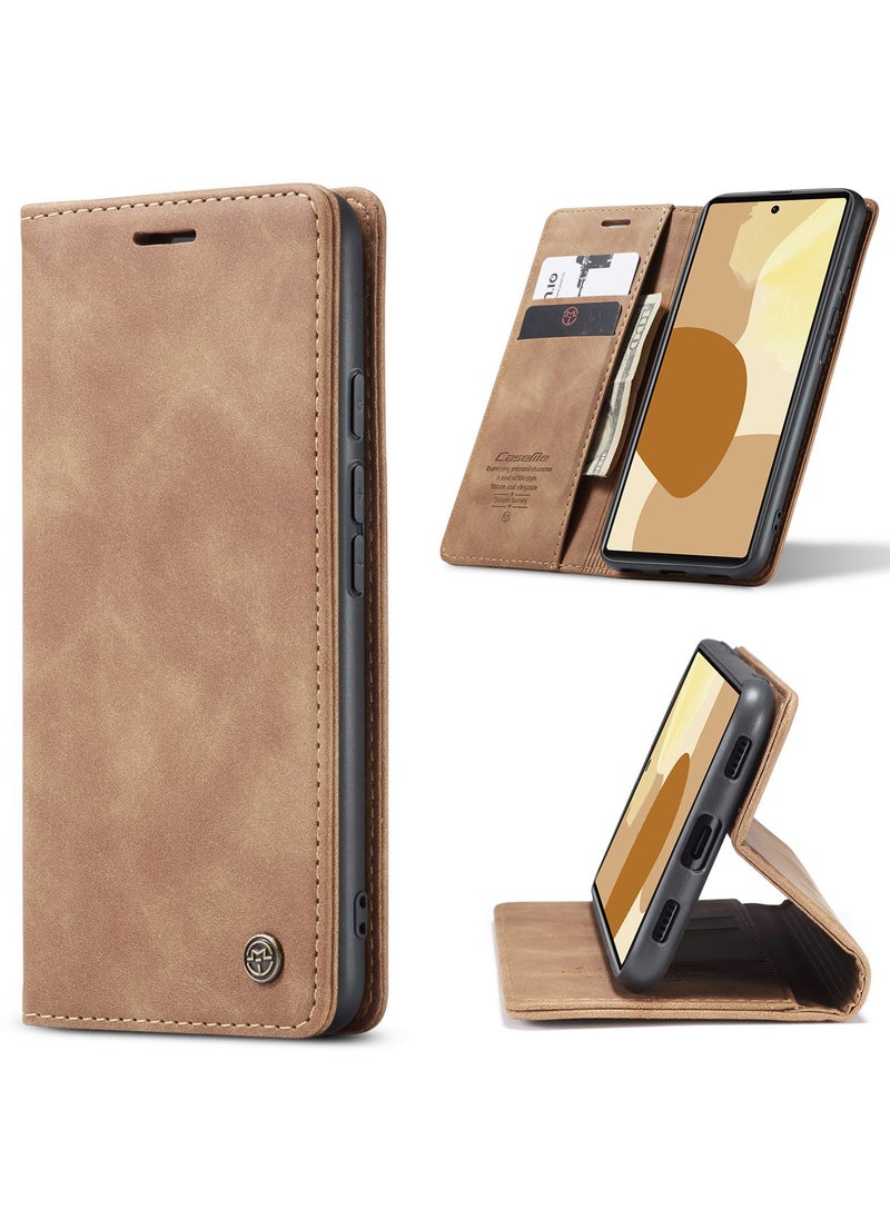 CaseMe CaseMe Google Pixel 6 Pro Case Wallet, for Google Pixel 6 Pro Wallet Case Book Folding Flip Folio Case with Magnetic Kickstand Card Slots Protective Cover - Brown  - Image 1