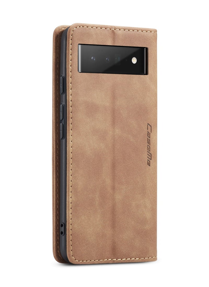 CaseMe CaseMe Google Pixel 6 Pro Case Wallet, for Google Pixel 6 Pro Wallet Case Book Folding Flip Folio Case with Magnetic Kickstand Card Slots Protective Cover - Brown  - Image 3