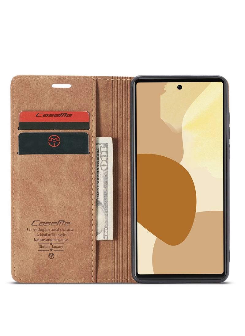 CaseMe CaseMe Google Pixel 6 Pro Case Wallet, for Google Pixel 6 Pro Wallet Case Book Folding Flip Folio Case with Magnetic Kickstand Card Slots Protective Cover - Brown  - Image 4