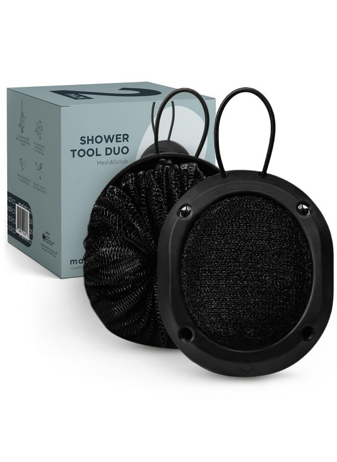 MainBasics - Shower Tool Duo 2-1 Shower Loofah Sponge And Exfoliating Body Scrubber (2 Pack) - Image 1