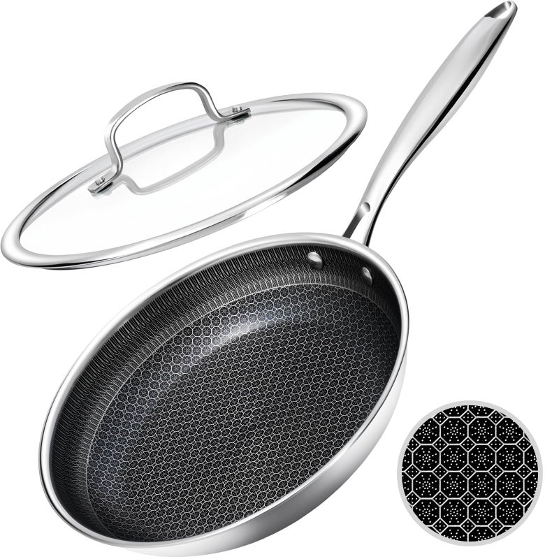 USELUCK Nonstick Frying Pan with Lid,12-Inch Stainless Steel Skillet with Honeycomb Surface,Dishwasher-Friendly,Oven-Safe,Induction Compatible,PFAS-Free,Non-Toxic,Compatible with All Cooktops. - Image 1