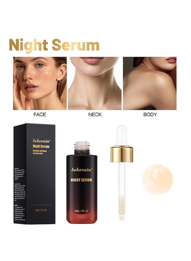 lakerain Night Serum for Face Protect Skin Firm Brighten Smooth Fine Lines Moisturize and Nourishing Night Serum Non Sticky Face and Neck Night Serum Improve Radiance and Skin Glow Serum 30ml - Image 2