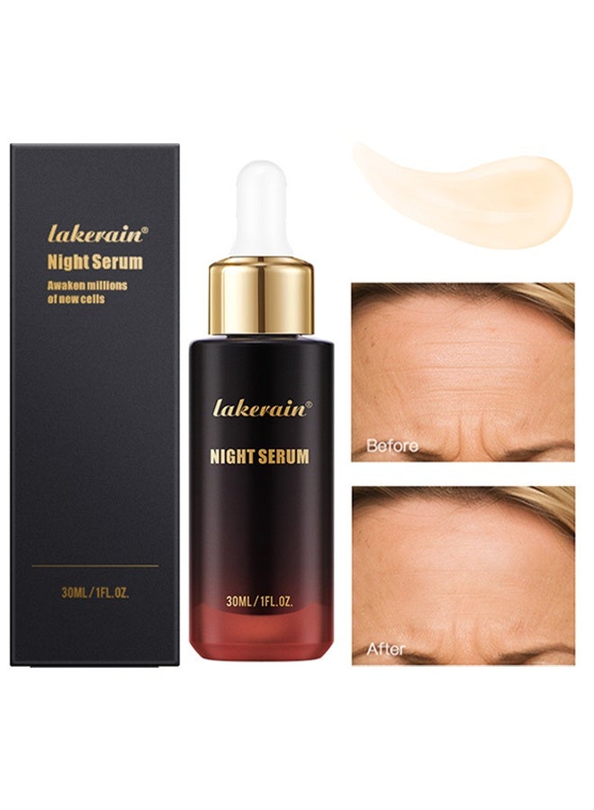 lakerain Night Serum for Face Protect Skin Firm Brighten Smooth Fine Lines Moisturize and Nourishing Night Serum Non Sticky Face and Neck Night Serum Improve Radiance and Skin Glow Serum 30ml - Image 1