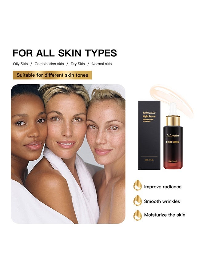 lakerain Night Serum for Face Protect Skin Firm Brighten Smooth Fine Lines Moisturize and Nourishing Night Serum Non Sticky Face and Neck Night Serum Improve Radiance and Skin Glow Serum 30ml - Image 4