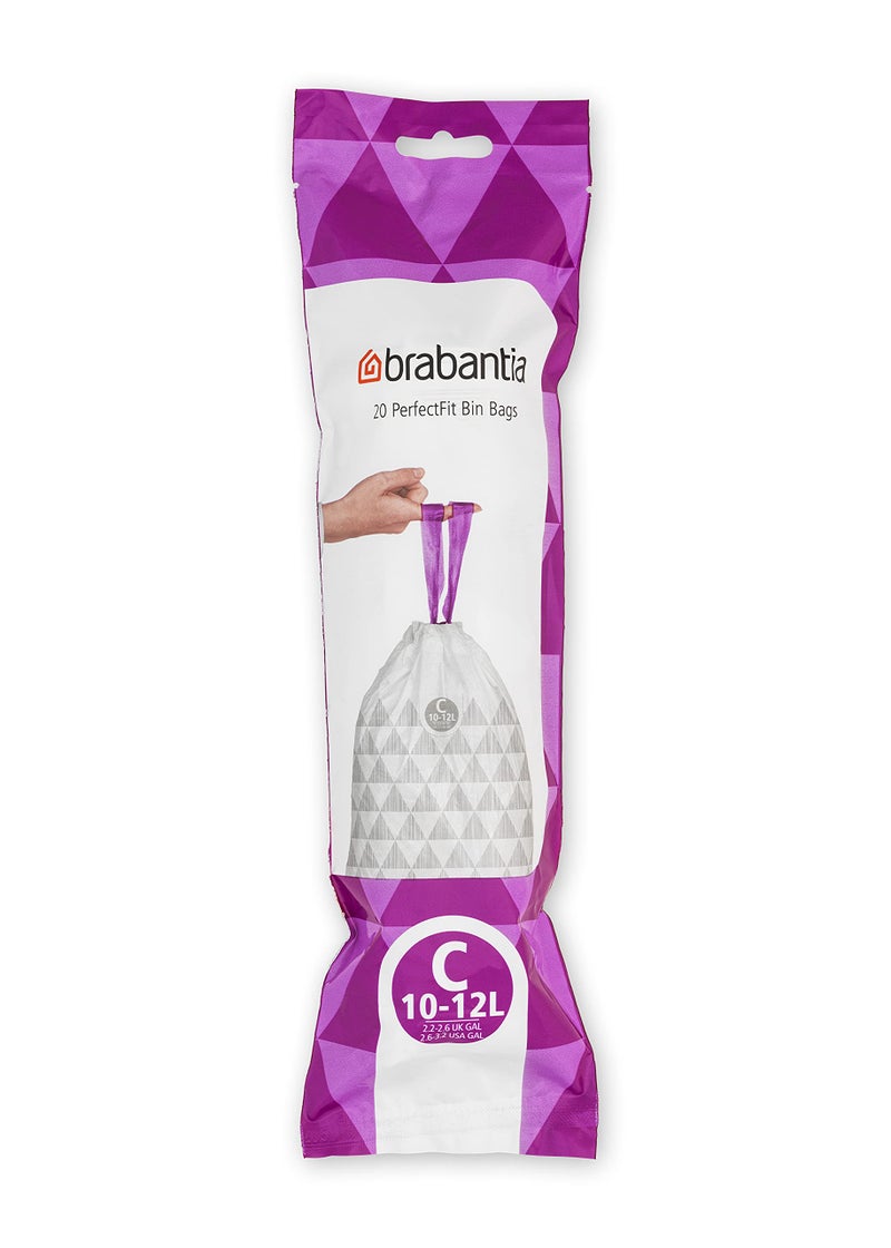 Brabantia PerfectFit Trash Bags Size C 2632 Gallon High Quality Thick Plastic Trash Can Liners with Tie Tape Drawstring Handles 20 Bags