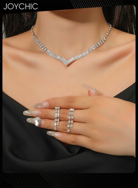 2 Piece Women Fashion Simple Elegant Tassel Rhinestone Claw Chain Set