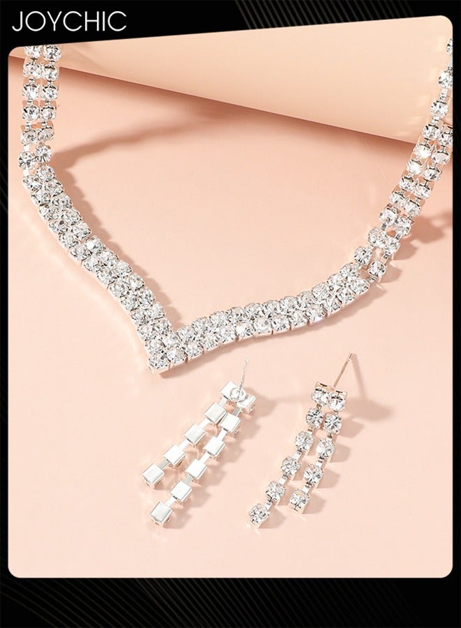 Joychic طقم 2 قطعة نسائي موضة بسيطة أنيقة مع شرابة وحجر الراين وسلسلة مخلب - Image 2