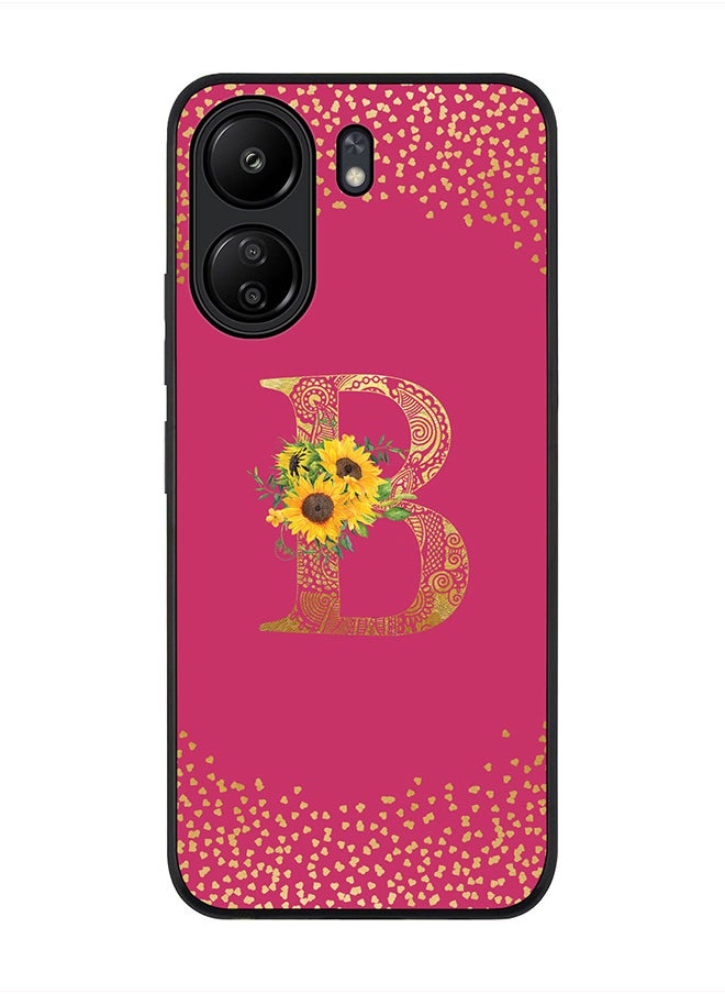 Stylizedd Rugged Black Edge Case for Xiaomi Redmi 13C 4G, Slim fit Case Cover Custom Monogram Initial Letter Mandala Floral Pattern Alphabet- B (Dark Pink Rose)  - Image 1