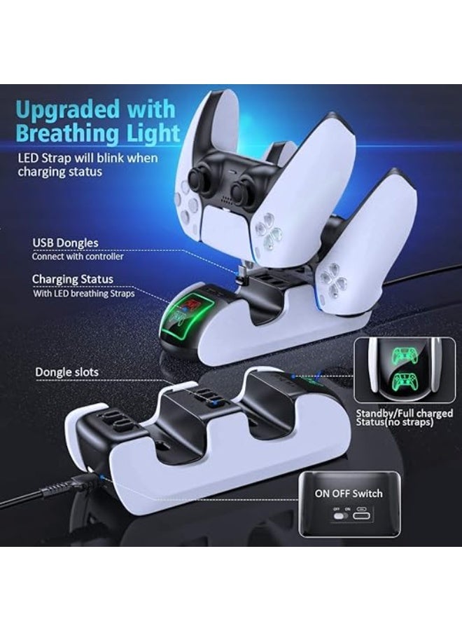 قاعدة شحن مزدوجة ليد تحكم الألعاب مع شاحن سريع ومؤشرات LED ومحوّلات USB-C لتنظيم وشحن الإكسسوارات بسهولة - Image 4