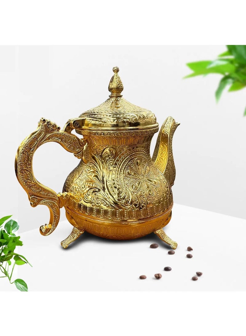 أكار إبريق شاي نحاسي تركي عثماني مطرز يدويًا سعة 0.85 لتر - Image 1