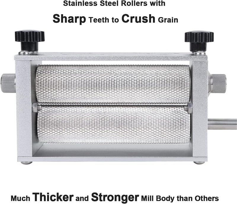 Brewland Grain Mill Brewing for Grain Malt Barley, Malt Mill for Homebrew Beer, Grain Crusher Grinder with 7.7LB Hopper 2 Stainless Steel Bearing Rollers and Steel Metal Base, Fit Electric Drill - Image 2