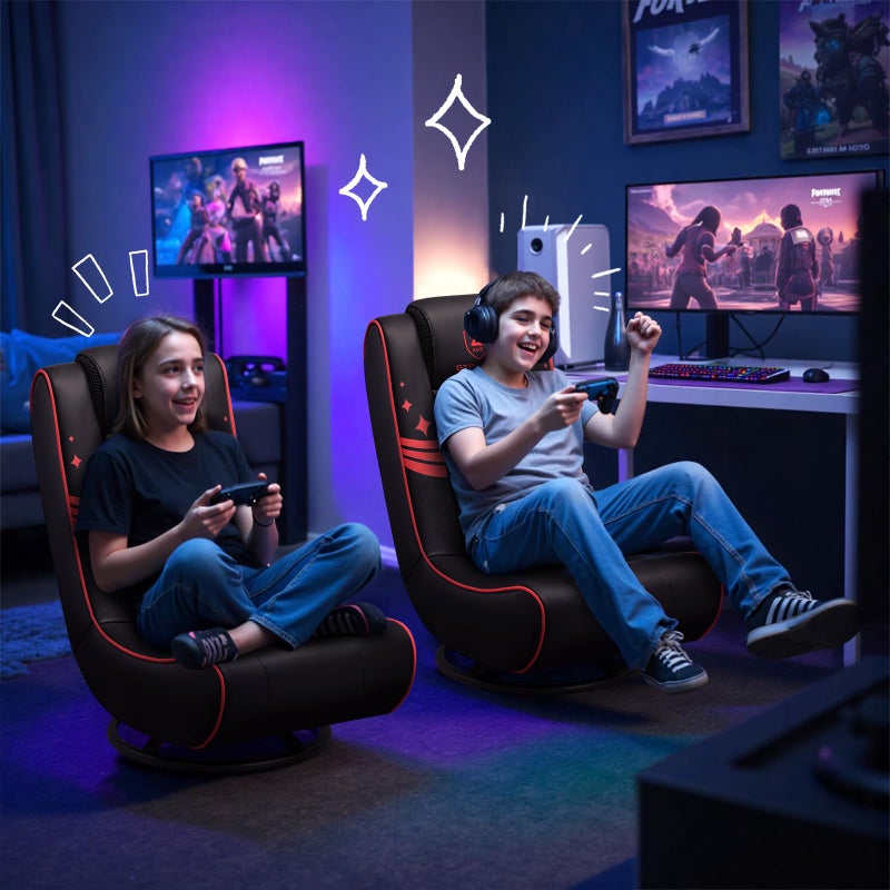 GTPLAYER كرسي ألعاب أرضي قابل للطي من GTPLAYER مع دوران 360 درجة للأطفال الأولاد، مقعد مريح لألعاب الفيديو، متعدد الاستخدامات للاعبين، غرفة نوم أو غرفة ألعاب (أسود-أحمر) - Image 2