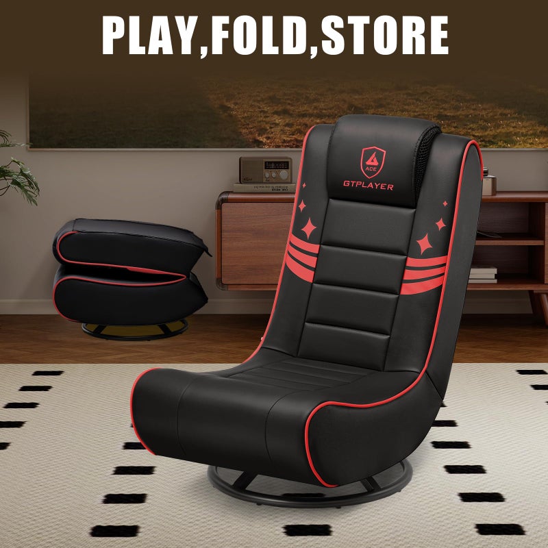 GTPLAYER كرسي ألعاب أرضي قابل للطي من GTPLAYER مع دوران 360 درجة للأطفال الأولاد، مقعد مريح لألعاب الفيديو، متعدد الاستخدامات للاعبين، غرفة نوم أو غرفة ألعاب (أسود-أحمر) - Image 5