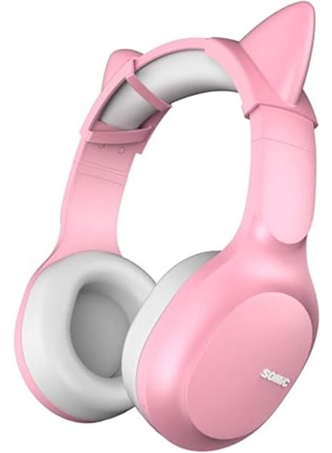 SOMIC MS300 Wired and Wireless Bluetooth Over Ear Headphones with CVC Noise Reduction and 72H Playtime(Pink) - Image 1