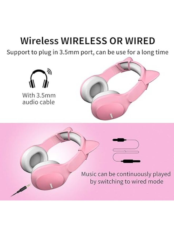 SOMIC MS300 Wired and Wireless Bluetooth Over Ear Headphones with CVC Noise Reduction and 72H Playtime(Pink) - Image 4