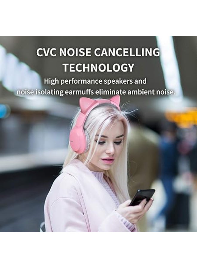 SOMIC MS300 Wired and Wireless Bluetooth Over Ear Headphones with CVC Noise Reduction and 72H Playtime(Pink) - Image 2