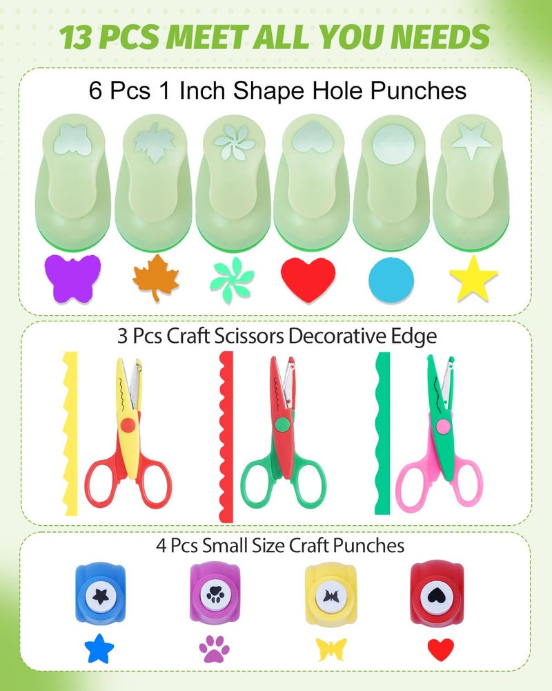 UCEC Paper Punches for Crafting, 3 Pcs Craft Scissors Decorative Edge, 6 Pcs 1 Inch Paper Puncher, 4 Pcs 3/8 inch Hole Punch, Circle Heart Star Shapes Puncher Scissors Sets - Image 3