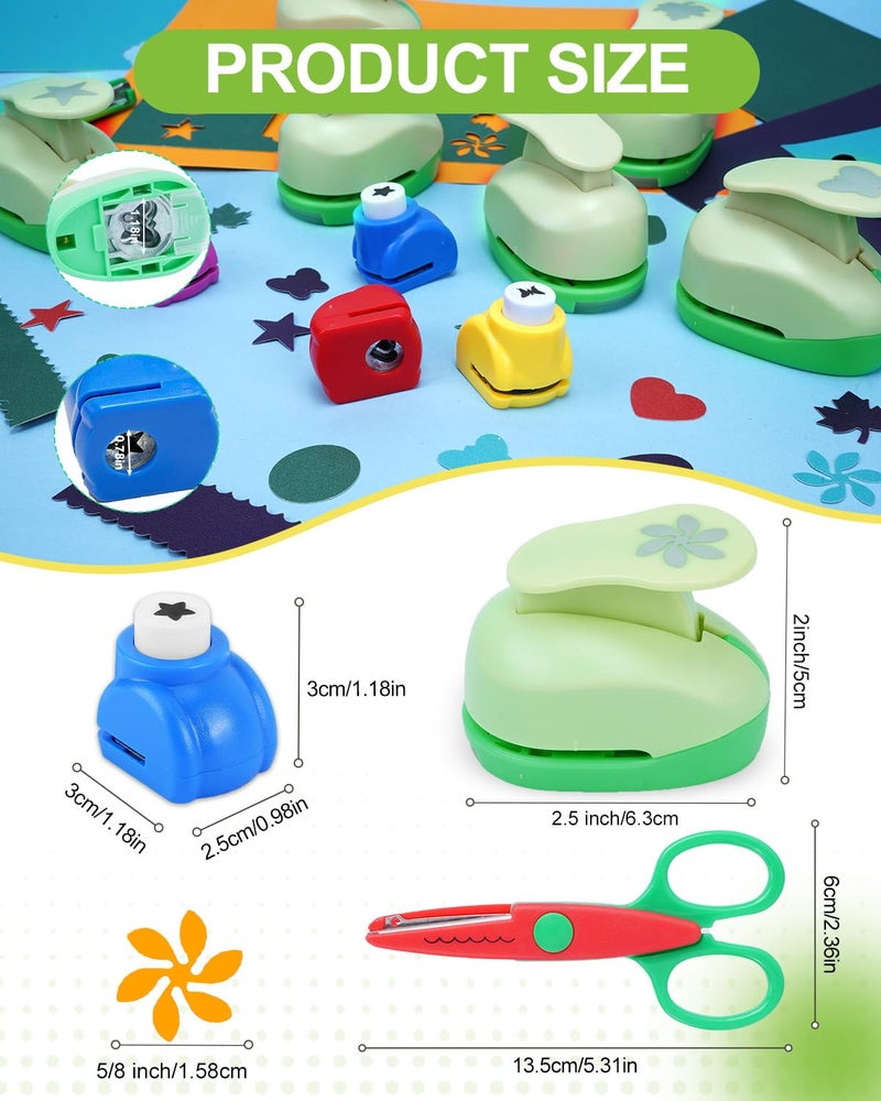UCEC Paper Punches for Crafting, 3 Pcs Craft Scissors Decorative Edge, 6 Pcs 1 Inch Paper Puncher, 4 Pcs 3/8 inch Hole Punch, Circle Heart Star Shapes Puncher Scissors Sets - Image 2