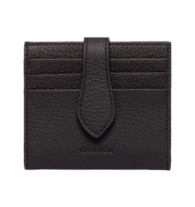 grande 3803 Genuine Leather Card Holder For Women and Men Slim Minimalist Card Case Small Snap Wallet (Black) - Image 1