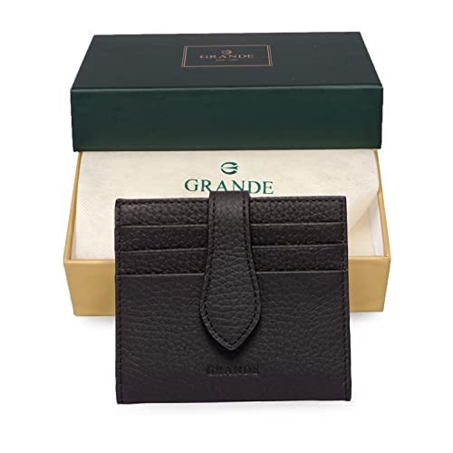 grande 3803 Genuine Leather Card Holder For Women and Men Slim Minimalist Card Case Small Snap Wallet (Black) - Image 5