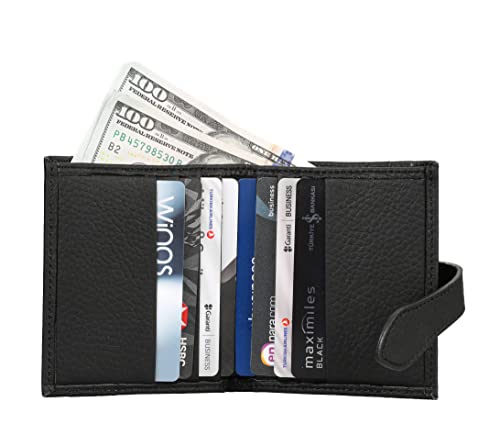 grande 3803 Genuine Leather Card Holder For Women and Men Slim Minimalist Card Case Small Snap Wallet (Black) - Image 3