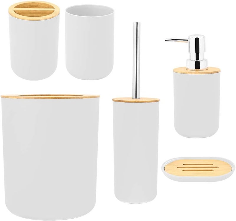 Bathroom Set HighQuality Durable Kit for Family Use, 6Pcs Toilet Accessory Set for Home Gray/Black/White (White) - Image 1