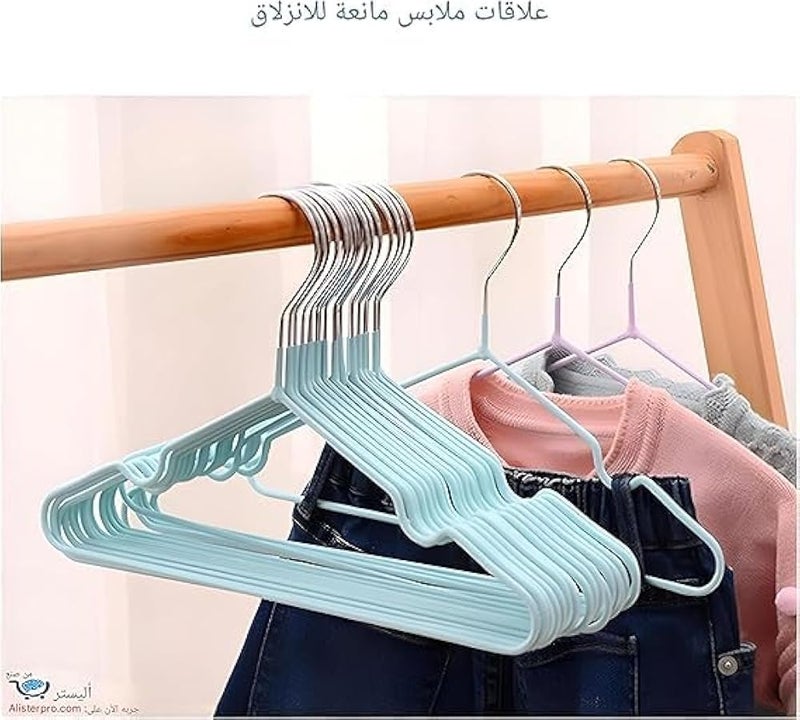 Set Of 10 Pcs Clothes Hangers 40×20cm Non-Slip Metal Hangers – Durable Household Drying Rack, Space-Saving Closet Organizer for Shirts, Dresses & Jackets (Mint Green) - Image 5