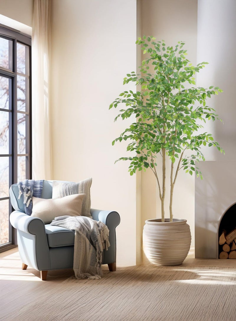 Zvezvia Tall Dual-Stem Ficus Artificial Tree, 180CM (6ft) Realistic Potted Fake Ficus, Indoor/Outdoor Decor for Home, Office, Mosque, Living Room - Image 1