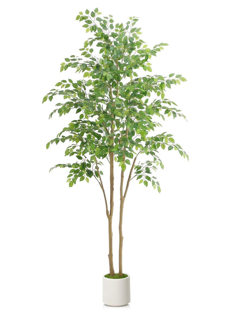 Zvezvia Tall Dual-Stem Ficus Artificial Tree, 180CM (6ft) Realistic Potted Fake Ficus, Indoor/Outdoor Decor for Home, Office, Mosque, Living Room - Image 1