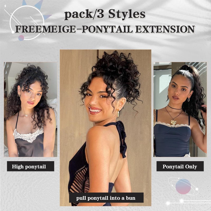 FREEMEIGE Ponytail Extension for Black Women Drawstring Ponytail Long Curly Wavy Ponytail 20Inch Synthetic Clip in Ponytail Hair Extensions - Image 4