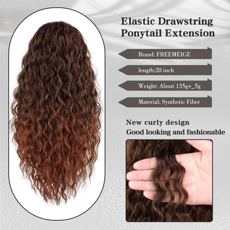 FREEMEIGE Ponytail Extension for Black Women Drawstring Ponytail Long Curly Wavy Ponytail 20Inch Synthetic Clip in Ponytail Hair Extensions - Image 5