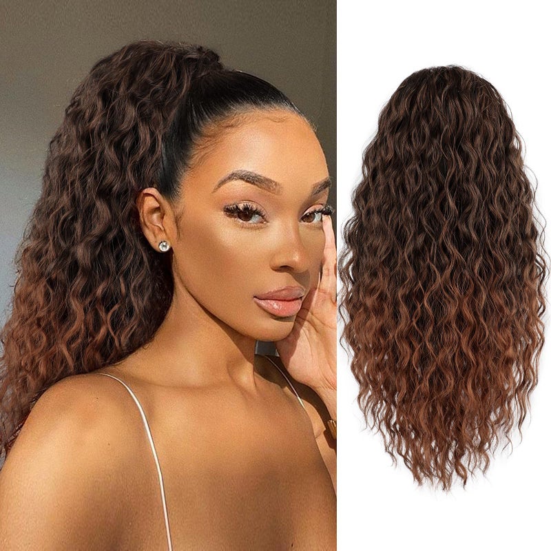 FREEMEIGE Ponytail Extension for Black Women Drawstring Ponytail Long Curly Wavy Ponytail 20Inch Synthetic Clip in Ponytail Hair Extensions - Image 1