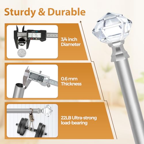 TONIAL Curtain Rods for Windows 28 to 48 Inches, Telescoping Splicing 3/4 Curtain Rod 32 to 43 Inch, Decorative Single Drapery Rod with Acrylic Finial, Nickel - Image 5