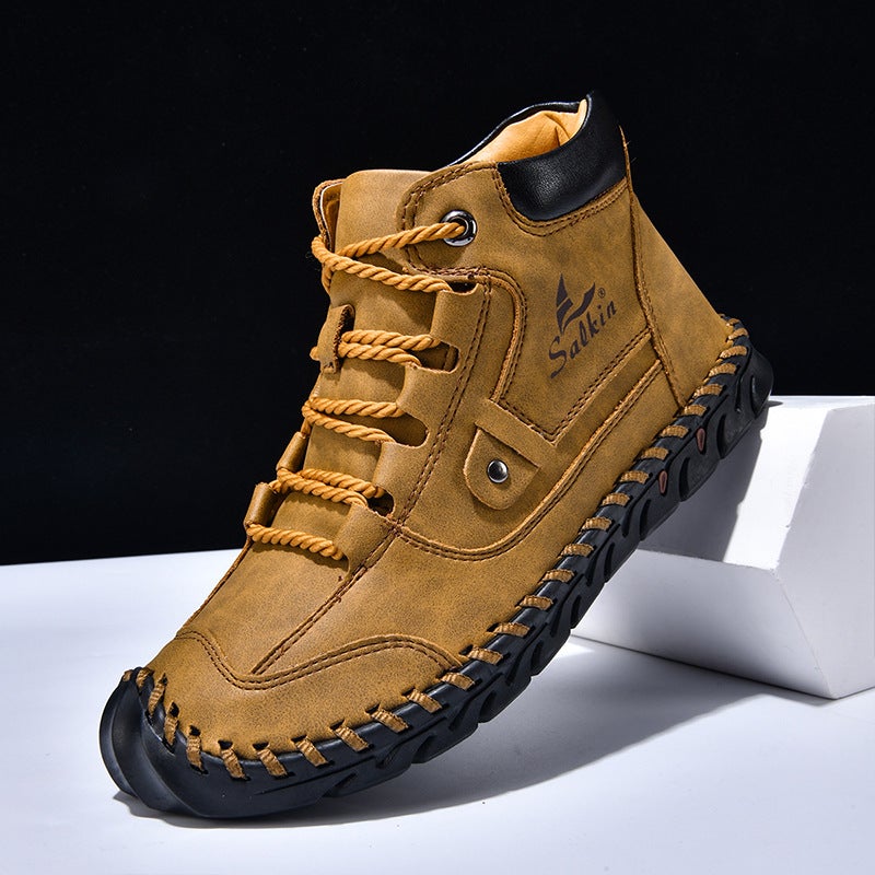 Large Size Men's PU Leather Lace-up Boots - Image 1