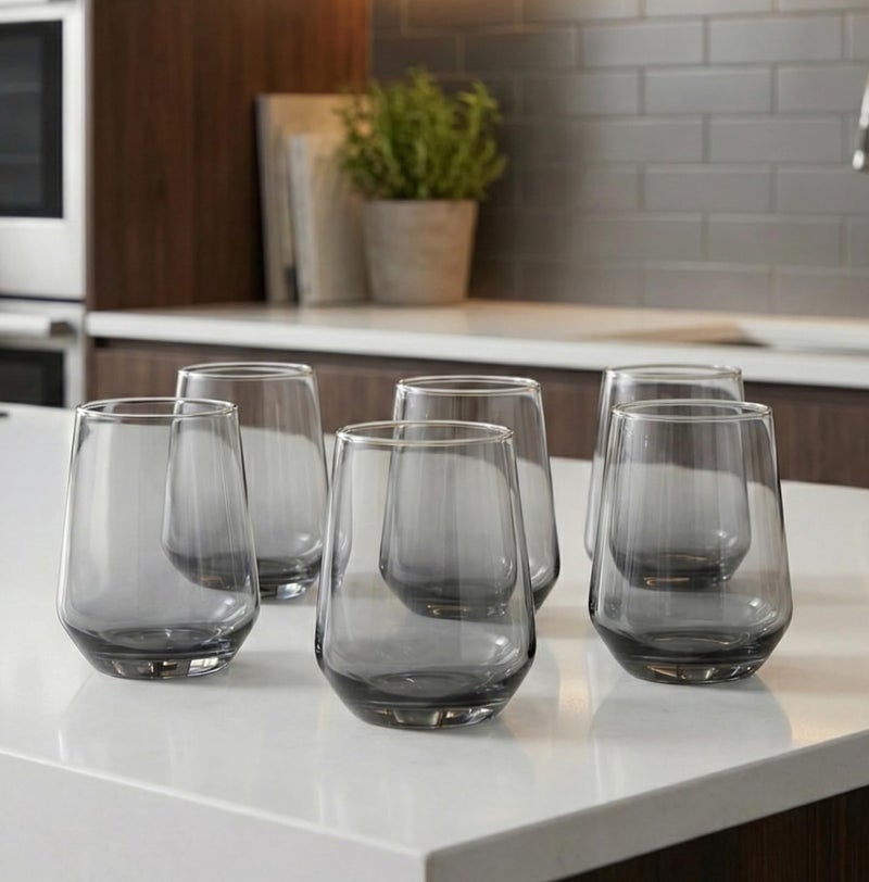 BLACKCARROT Water Glasses Set of 6 | 390 ML Black Drinking Glasses| Ideal for Juices, Cold Drinks, Smoothies - Image 1