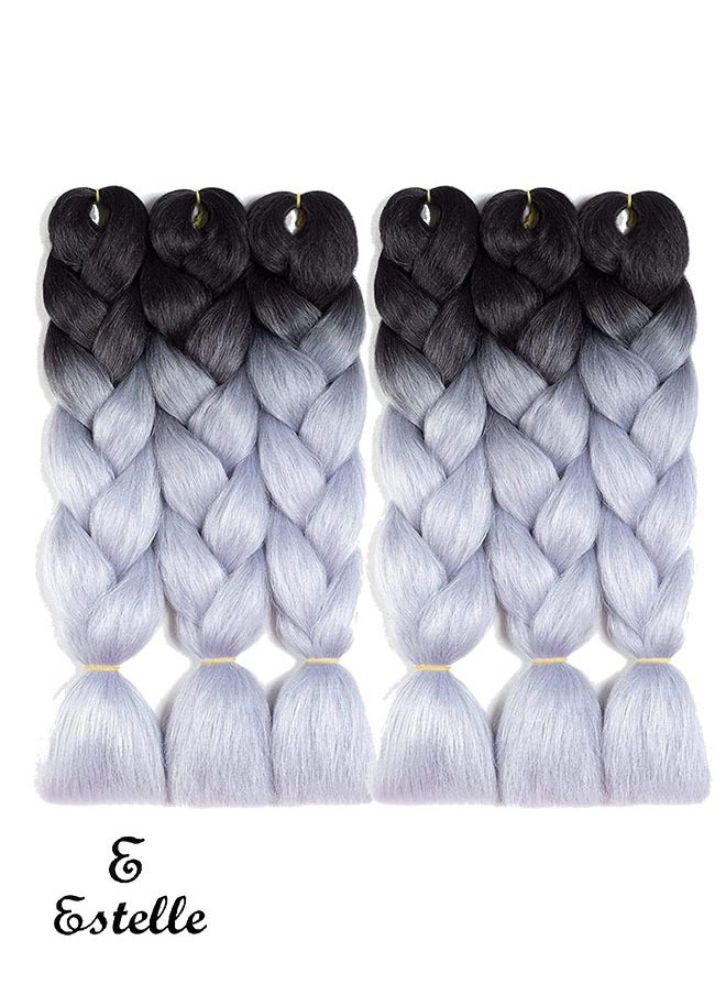 Estelle Jumbo Braiding Hair Extensions 60cm Synthetic Hair For Braiding (Black Silver Grey Color)  - Image 1