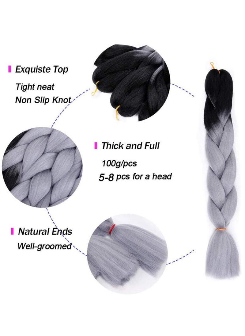 Estelle Jumbo Braiding Hair Extensions 60cm Synthetic Hair For Braiding (Black Silver Grey Color)  - Image 5