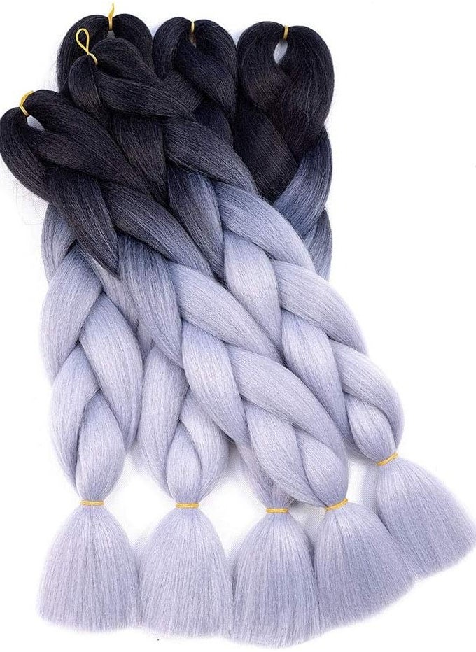 Estelle Jumbo Braiding Hair Extensions 60cm Synthetic Hair For Braiding (Black Silver Grey Color)  - Image 2