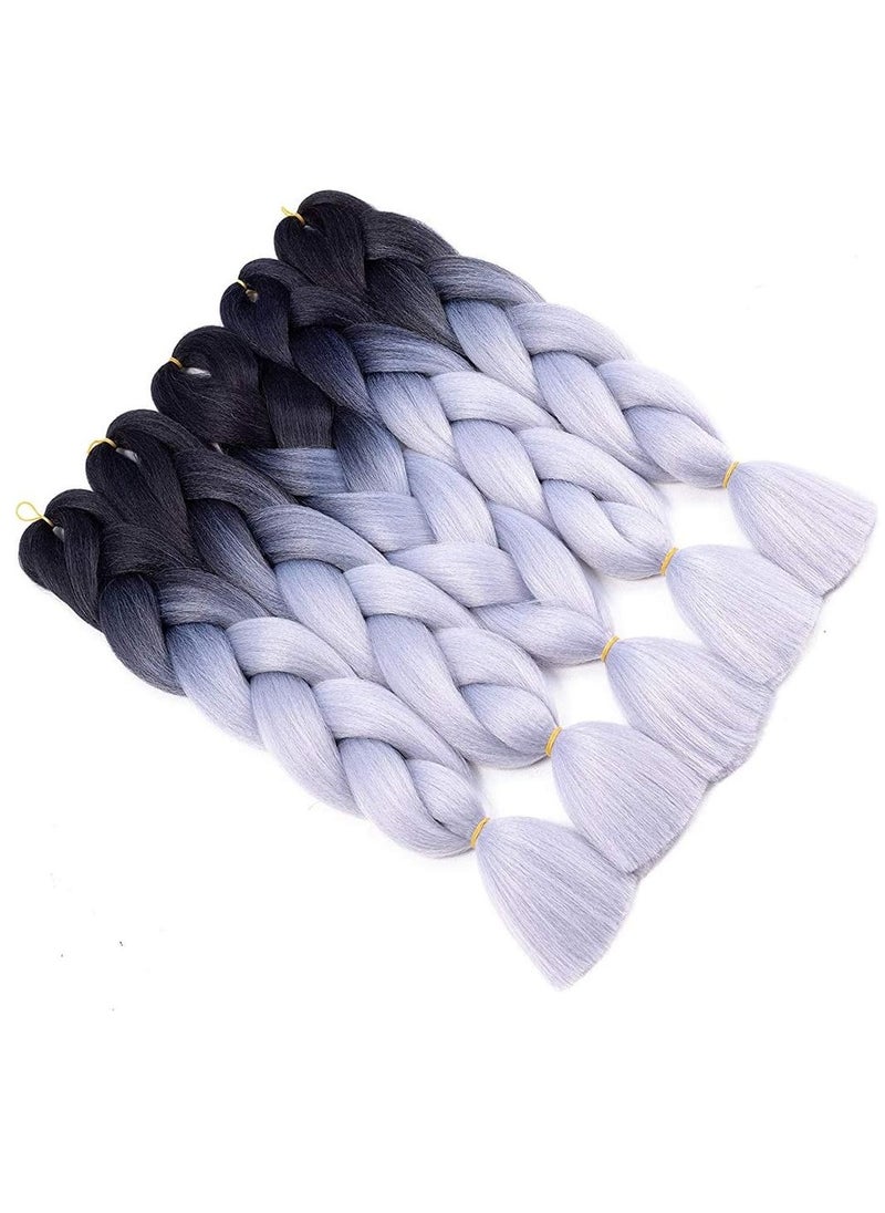 Estelle Jumbo Braiding Hair Extensions 60cm Synthetic Hair For Braiding (Black Silver Grey Color)  - Image 3